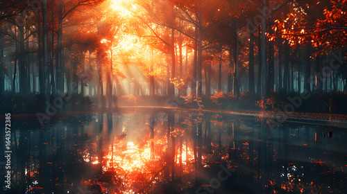 Wallpaper Mural Forest pond bright light, black Torontodigital.ca