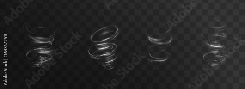 Twirl, wind, whirlpool, light, motion PNG with glowing vortex and glistering winter swirl. Three-dimensional tornado PNG on transparent background. Overlay for whirlwind or magical effect design.