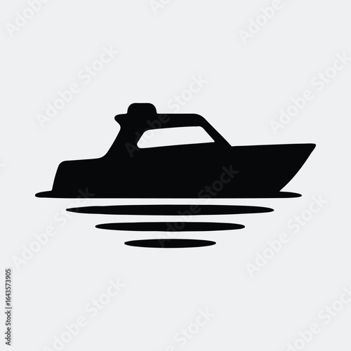 Silhouette motorboat on water minimal logo vector illustration