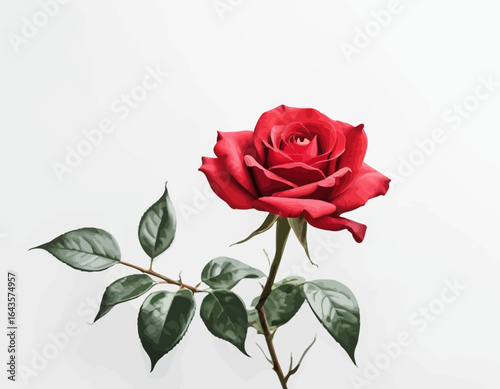 The flower are the focal point, rendered in a vibrant, almost painterly red with white and gray accents in the centers.