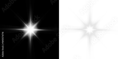 Transparent, overlay, light, ray, white starburst in PNG with star shine. This PNG Overlay on transparent background creates radiant glow for cosmic, abstract, or bright energy design effects.