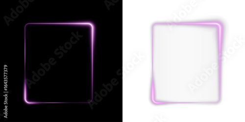 Frame, box, neon, light, pink lines in PNG gradient glow. This PNG Overlay with transparent background blends pink neon, perfect for futuristic banners, UI, and digital artwork.
