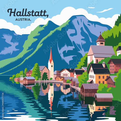 Hallstatt Austria Vintage Lakeside Travel Poster