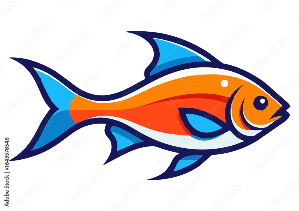 Obraz premium Stylized colorful fish character on a light blue background, vector illustration 