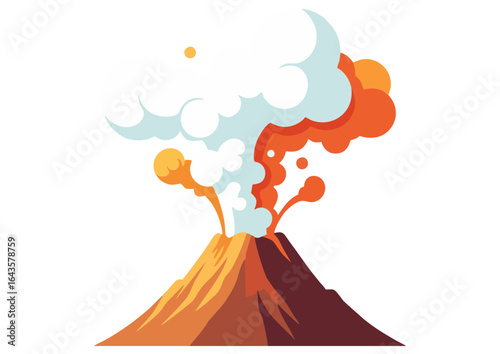 Stylized erupting volcano with smoke and lava on a light background, vector illustration 
