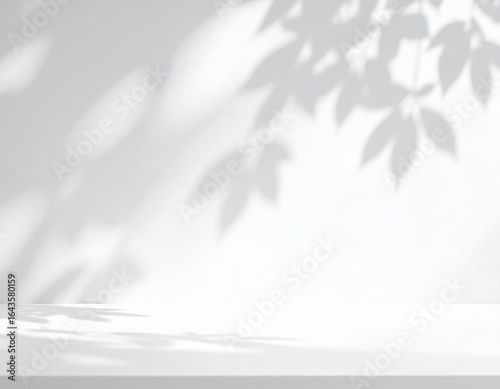 白い壁の背景に木の葉の影