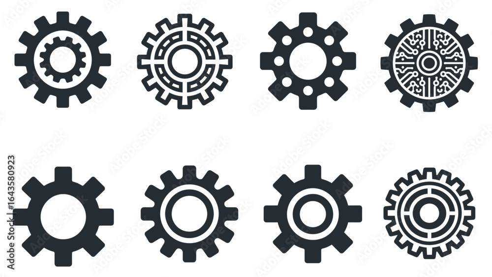 Set of 8 different gear icons Set of 8 different gear icons