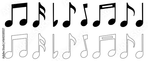 Music notes icon set, Set of musical notes, Music notes sign and symbol, melody or tune vector or line art collection