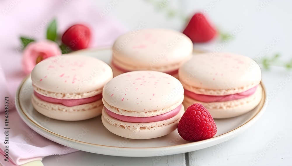Fototapeta premium Raspberry Rosewater Macarons Delicate French macarons infused wi