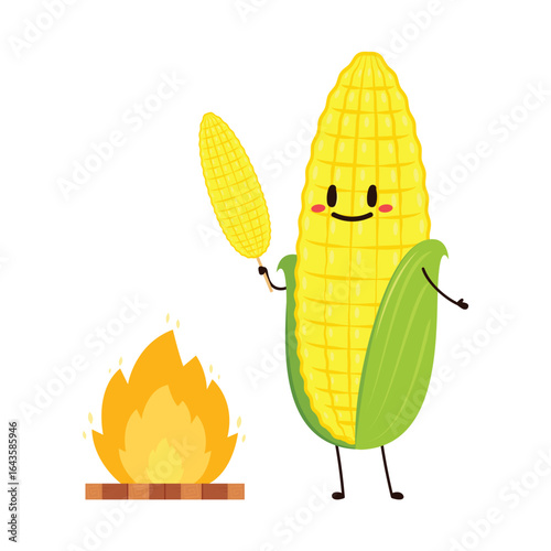 Corn cartoon vector. Cute vegetable vector character isolated on white. Corn mascot.