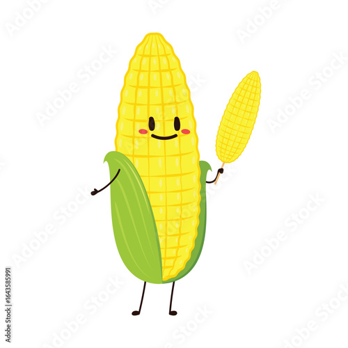 Corn cartoon vector. Cute vegetable vector character isolated on white. Corn mascot.