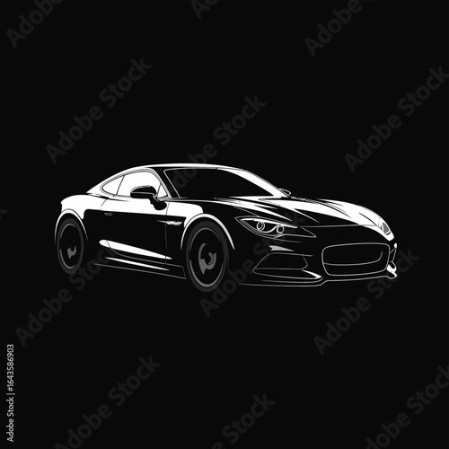 Sleek modern sports car silhouette vector illustration. Automotive graphic design element on a black background.