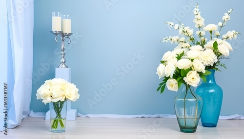 White and Blue Soft blue accents with white floral arrangements