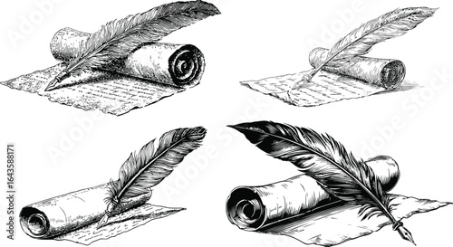 Feather, Scroll, and Letter Set EPS