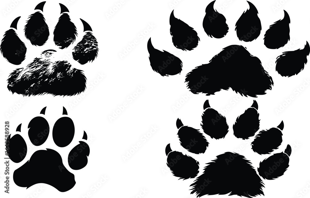 Fototapeta premium Black bear paw prints, vector EPS