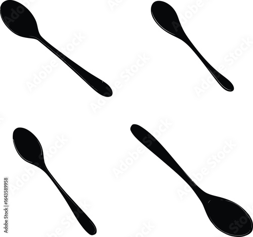 Black spoons, kitchenware, dining EPS