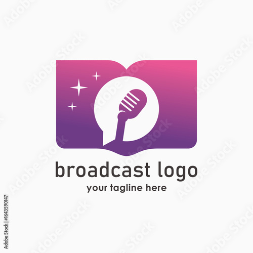 podcast education logo design concept, microphone and book logos, technology icon vector