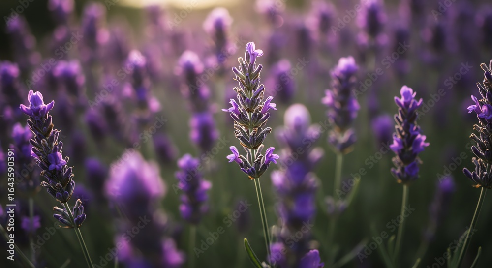 Obraz premium Lavender flowers bloom in a field with soft sunlight