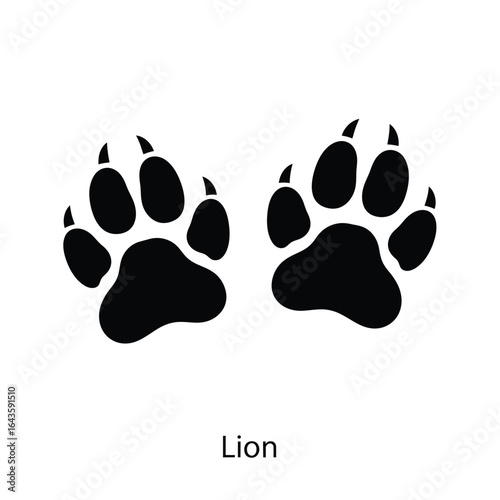 Vector art of lion paw prints in black and white isolated on white background