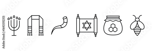 Set of Rosh Hashanah Icons. Jewish New Year Symbols.