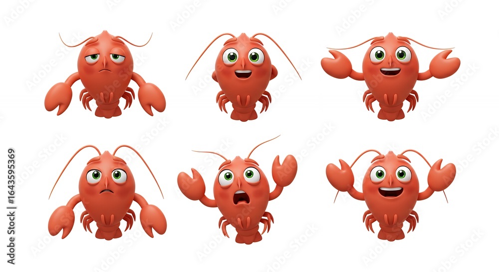 Naklejka premium Cartoon lobster characters set