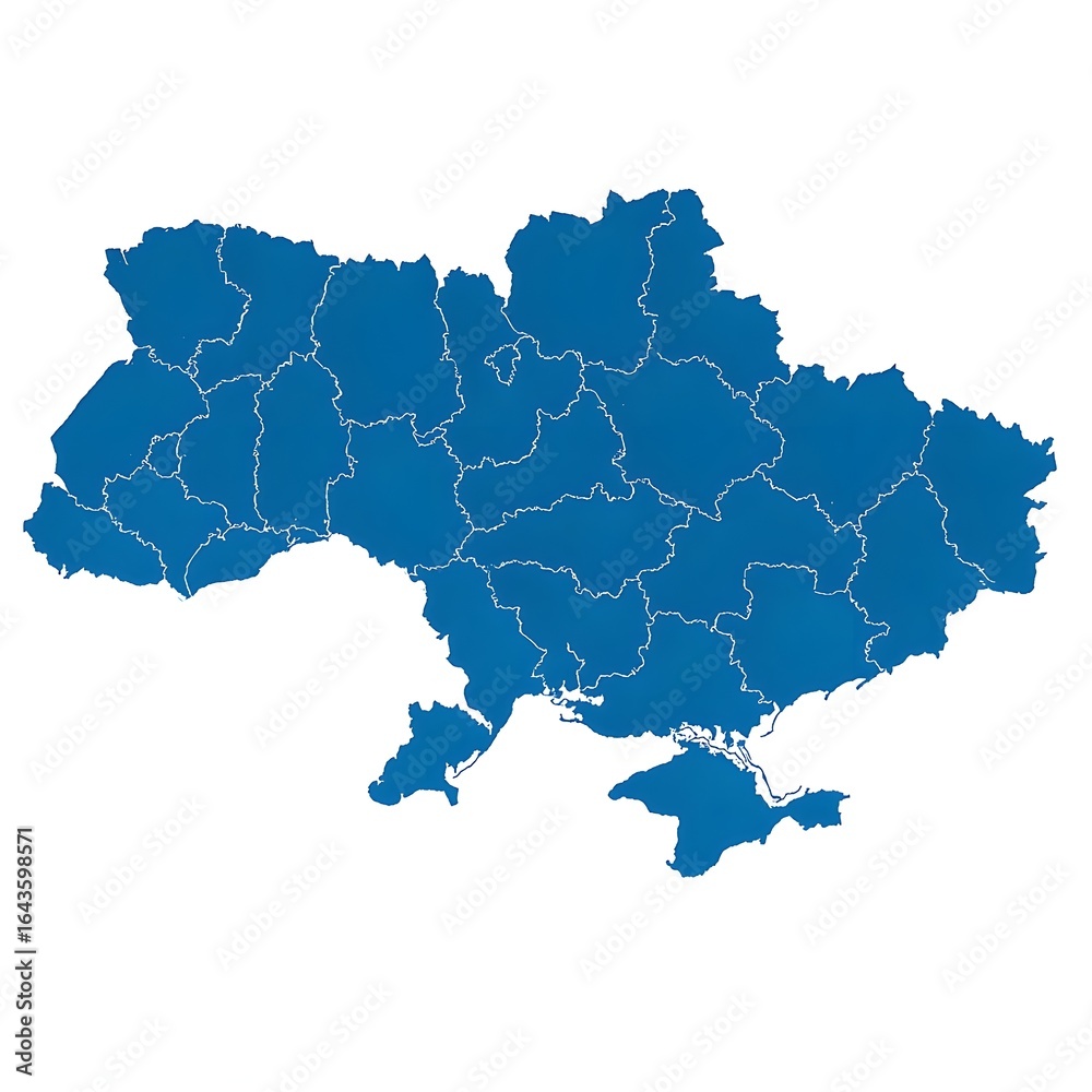 Naklejka premium Detailed Blue Political Map of Ukraine with Regions