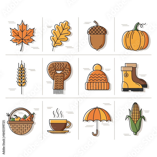 Autumnal Icons A Seasonal Collection of Fall Elements
