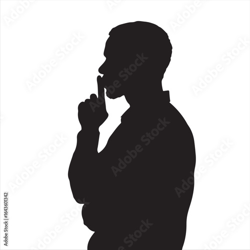 Black Silhouette of Man Signaling Silence - vector illustration