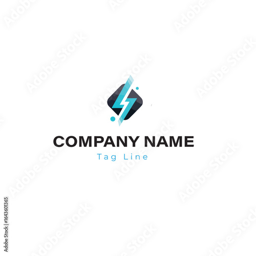 Abstract Blue Lightning Bolt and Square Logo: Modern Energy, Speed, and Power Emblem for Technology, Electric Vehicle, or IT Business, Representing Quick Data and Innovation