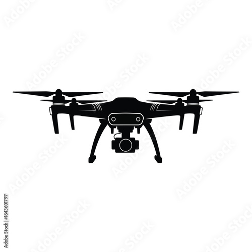 Black silhouette of a quadcopter drone with camera