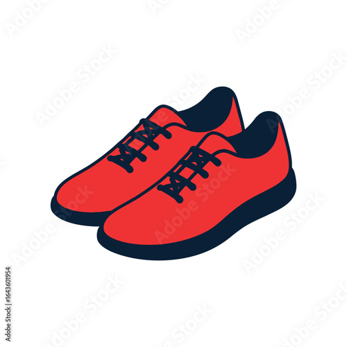 Pair of red sneakers with black laces.