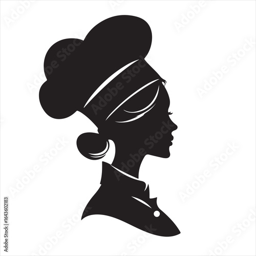 Side View Silhouette of Woman Chef – Black Logo Illustration