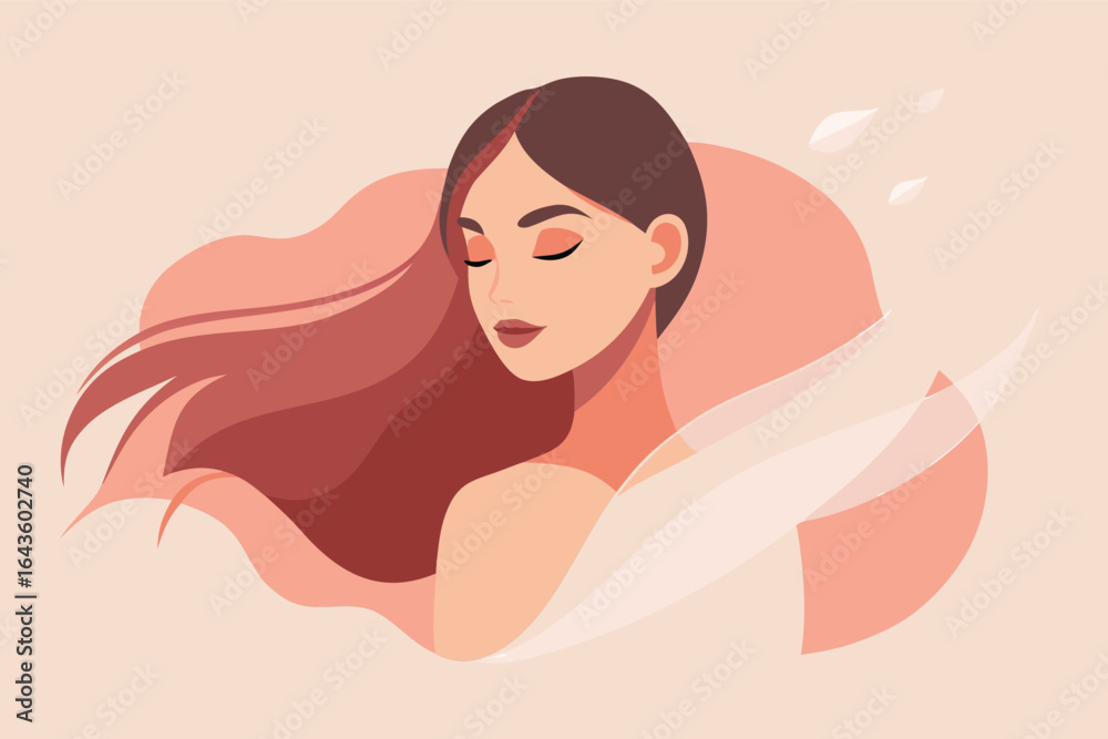 Elegant Illustration of a Woman with Flowing Hair and Gentle Expression Elegant Illustration of a Woman with Flowing Hair and Gentle Expression