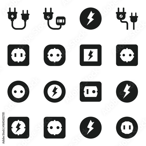 Electrical Symbols and Icons Power Plugs, Outlets, and Energy Concepts