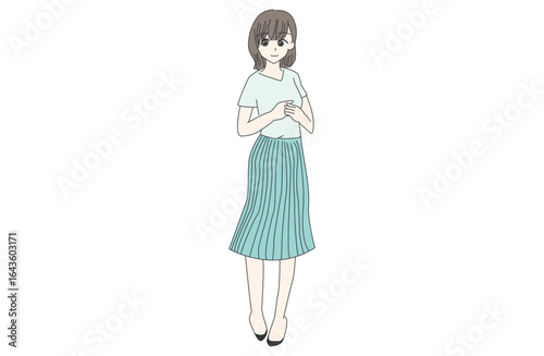夏服を着た女性が微笑んでいるイラスト