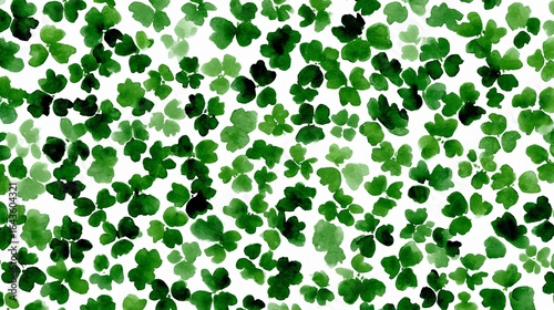 A vibrant, watercolor illustration of lush green clover leaves against a white background.