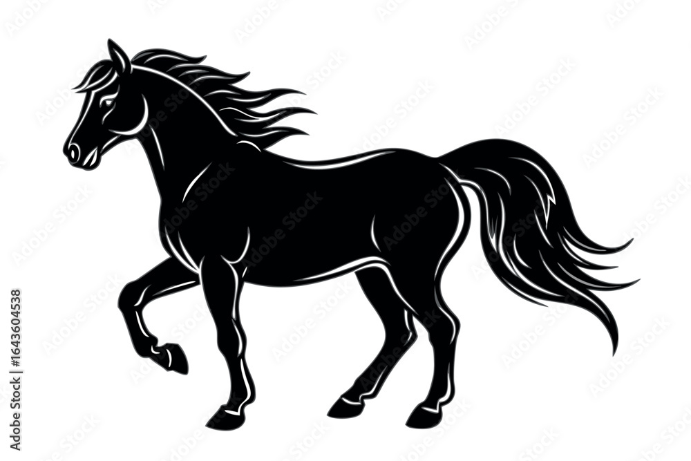 Obraz premium A silhouette of a running horse vector illustration.