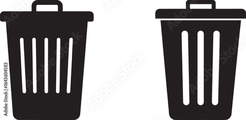Trash can icon set, featuring a simple rubbish bin and garbage container vector symbols for deletion and removal
