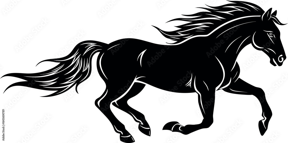 Obraz premium A silhouette of a running horse vector illustration.