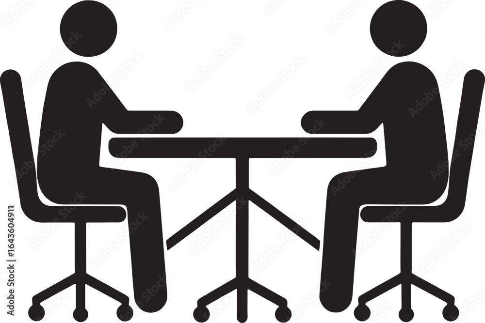Fototapeta premium business meeting icon, two people at an office table for an interview or negotiation, silhouette vector
