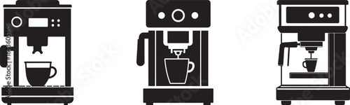 coffee machine icon set, collection of espresso makers for cafe and kitchen, vector silhouette.