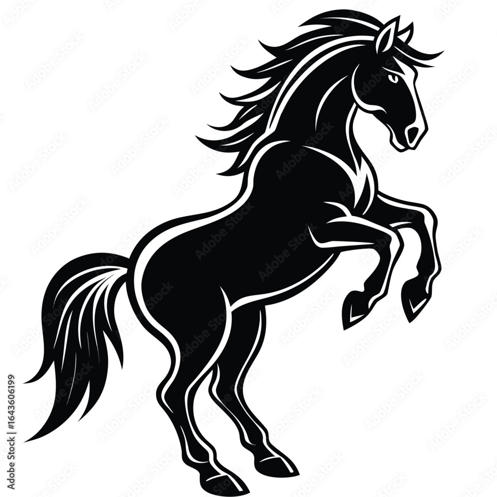 Obraz premium Standing horse silhouette vector illustration. black horse white background.