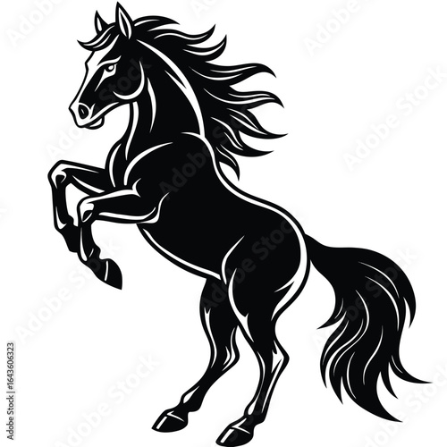 Standing horse silhouette vector illustration. black horse white background.