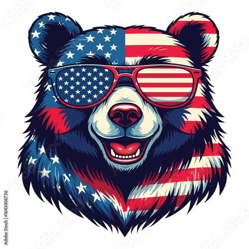 a bear wearing american flag sunglasses celebrating independence day isolated on white background