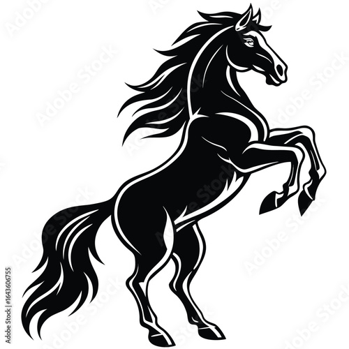 Standing horse silhouette vector illustration. black horse white background.