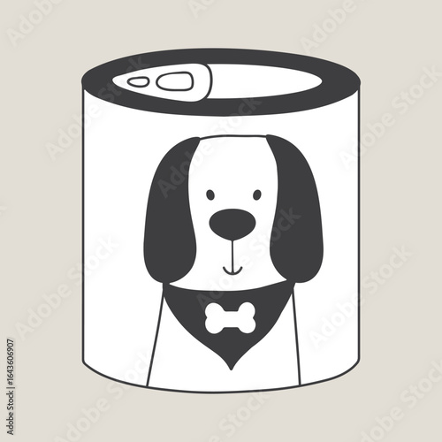 Dog food in a tin can. Vector doodle illustration