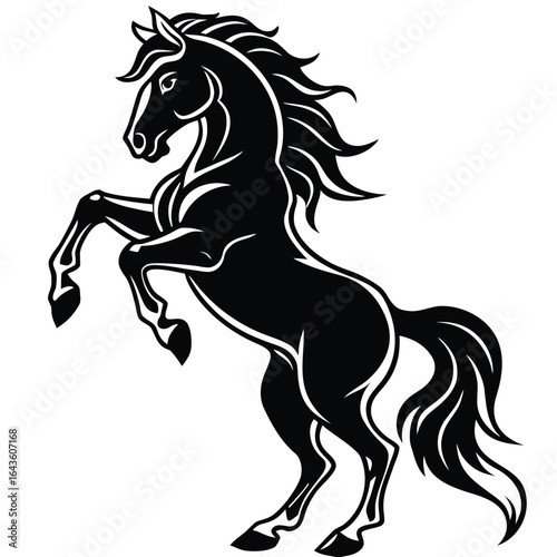 Standing horse silhouette vector illustration. black horse white background.