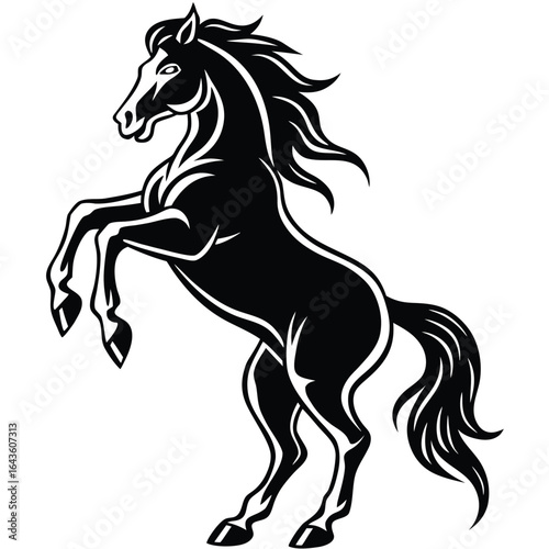 Standing horse silhouette vector illustration. black horse white background.