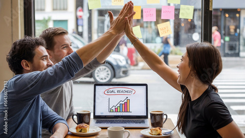Team Celebrating a Small Win Together - background, successful business, business cooperation concept for business, organization background, stock photo, Website header banner
