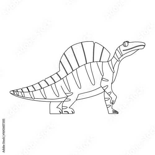 Coloring page with dinosaur Spinosaurus. Vector illustration in outline style.